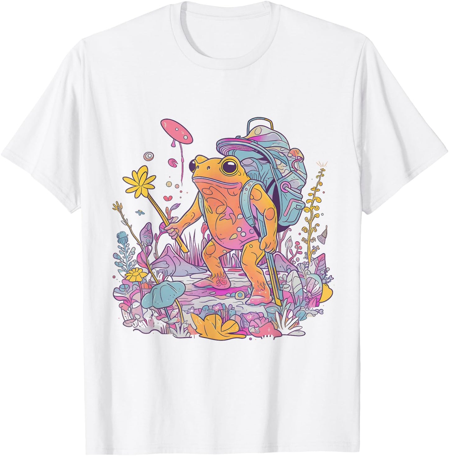 Psychedelic Frog Hiking Camping EDM Music Festival Mushroom T-Shirt - T-Shirt | White