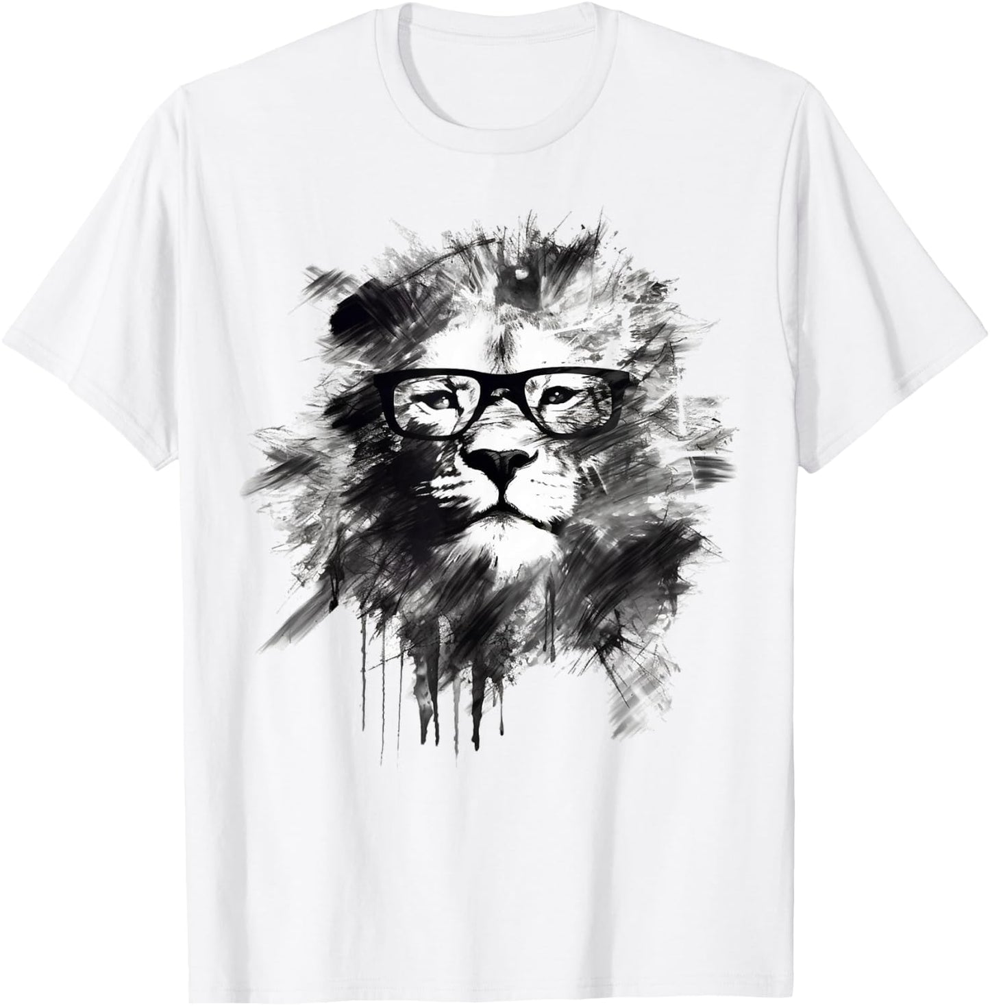 Lion Artwork Glasses - Art Animal Drawing Lion T-Shirt - T-Shirt | White