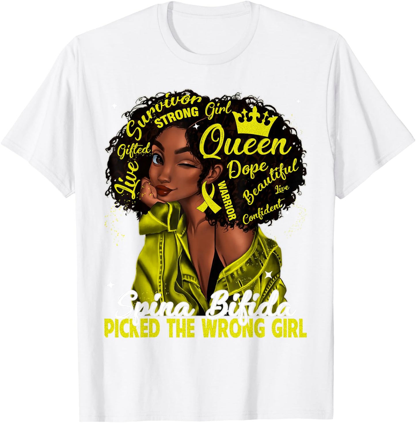 Spina Bifida Picked The Wrong Girl Black Queen Women Girls T-Shirt - T-Shirt | White
