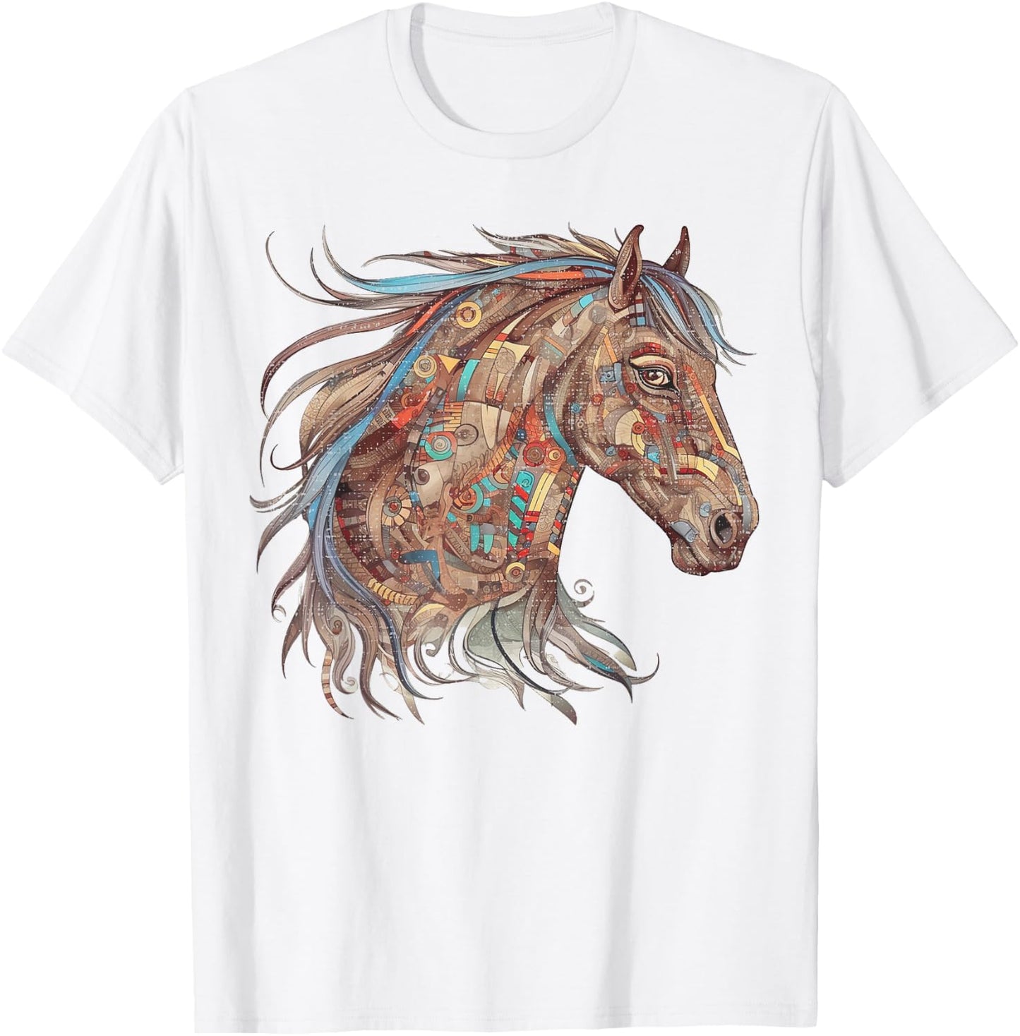 Horse Tribal Abstract Art Native American Geometric Horses T-Shirt - T-Shirt | White
