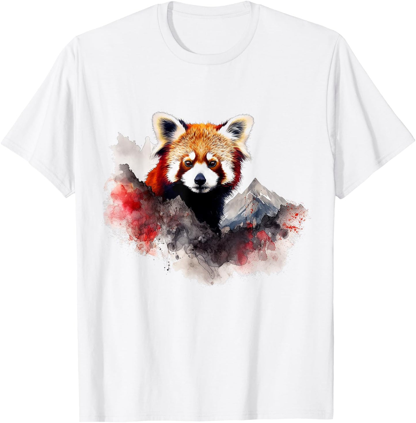 Red Panda Mountains Artwork | Animal Landscape Red Panda T-Shirt - T-Shirt | White