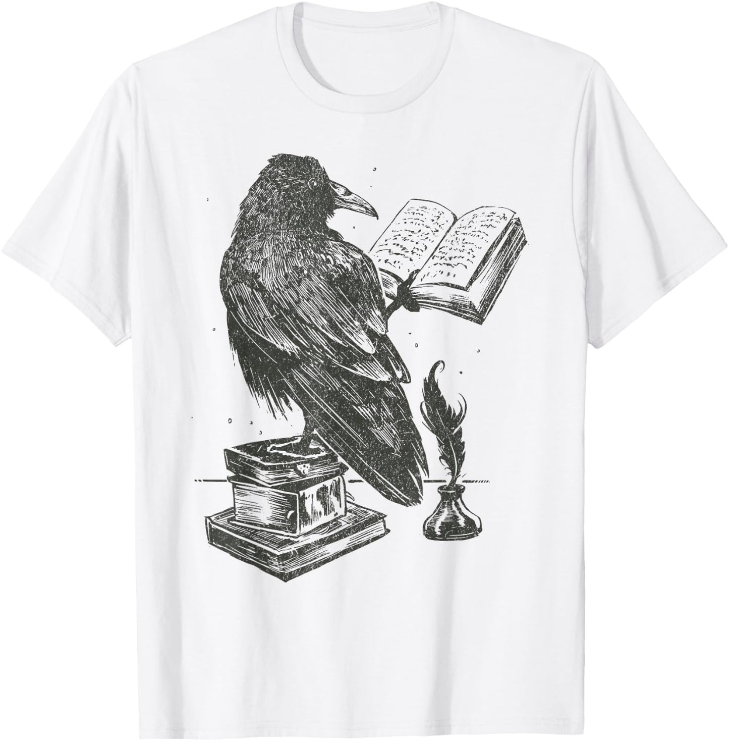 Raven Crow Reading a Magic Book Wizard Animal Bird Reader T-Shirt - T-Shirt | White