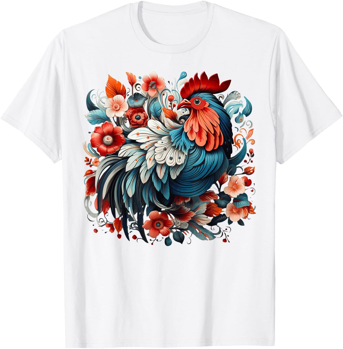 Chicken Floral T-Shirt - T-Shirt | White