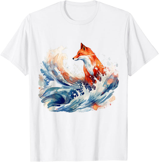 Fox Wave Artwork, Animal Art, Fox T-Shirt - T-Shirt | White