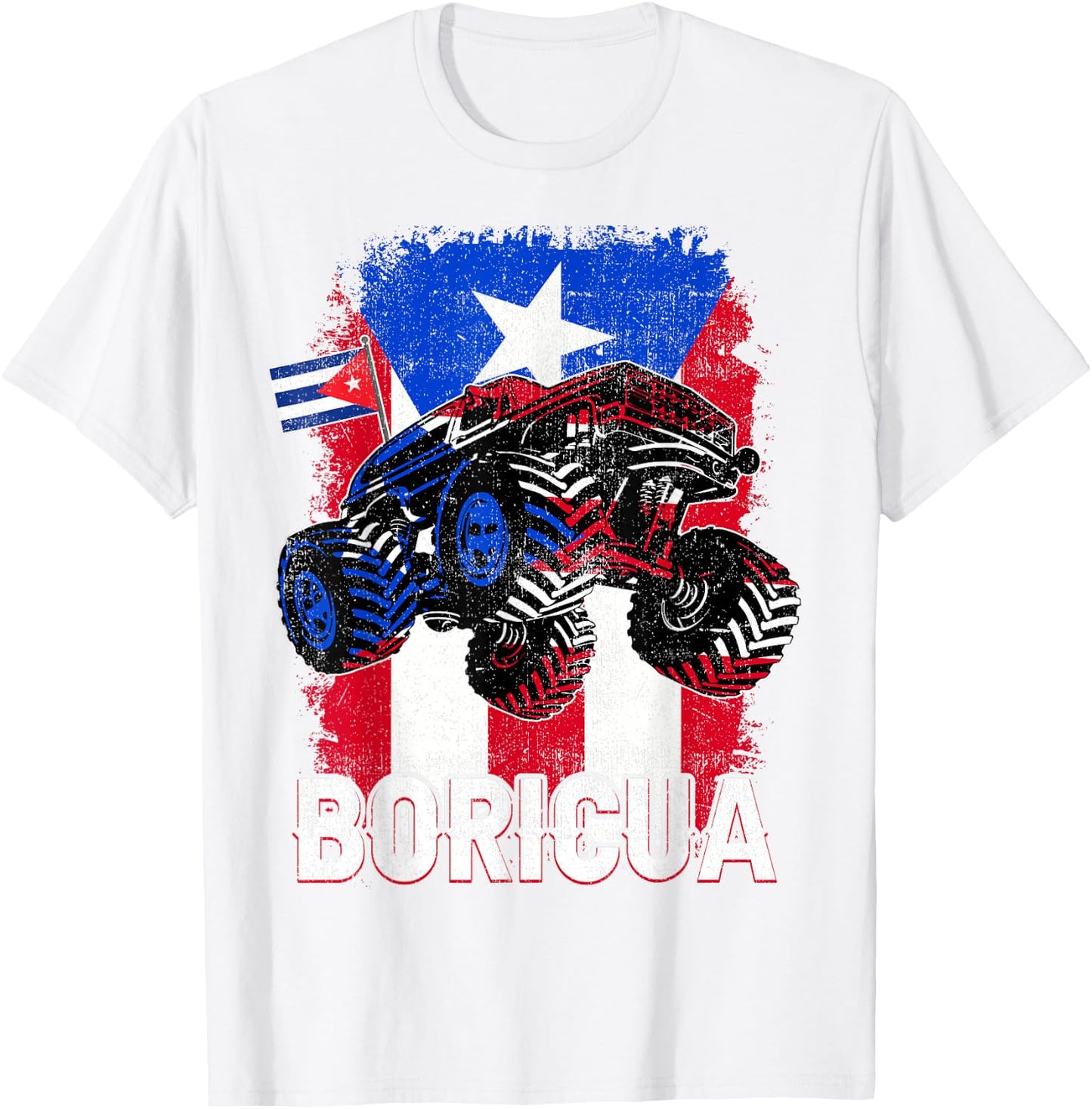Boricua Puerto Rico Kid Boy Toddler Monster Truck Rican Flag T-Shirt - T-Shirt | White