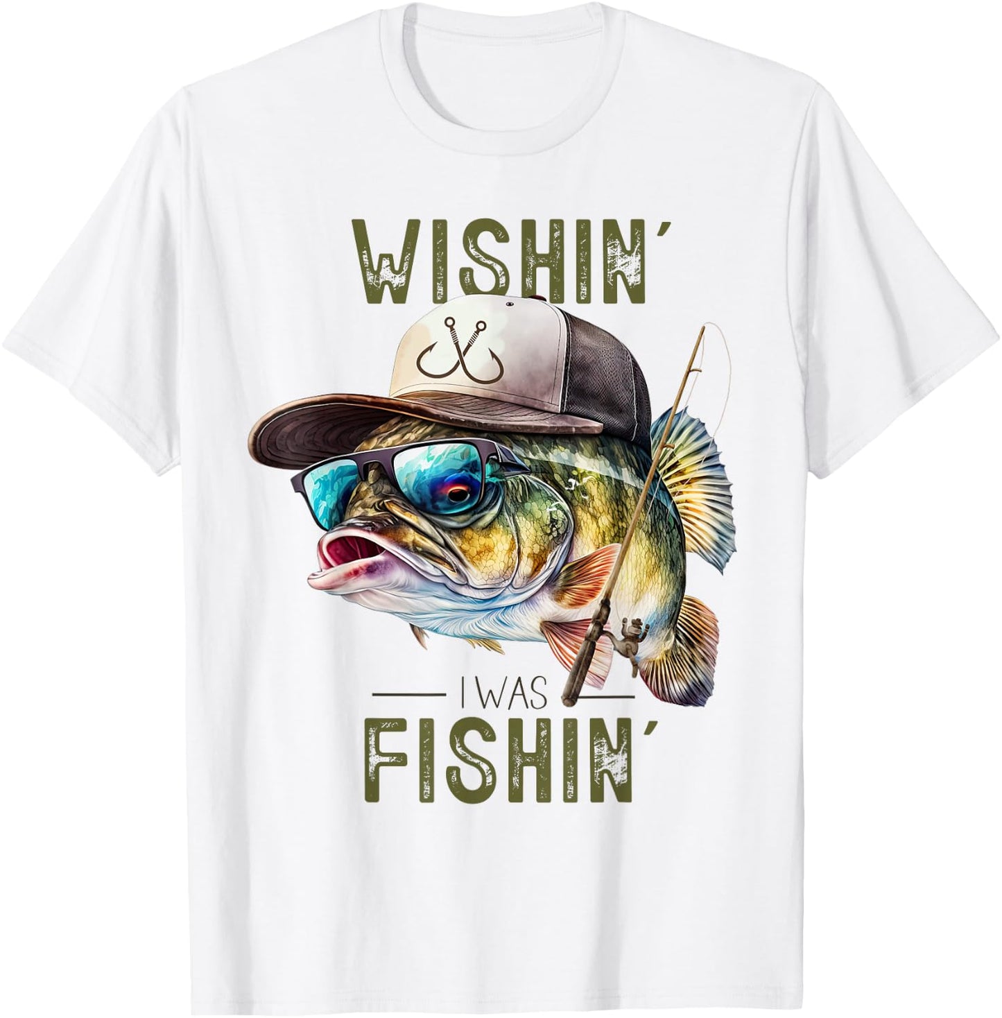 Wishing I was Fishing Large Mouth Bass Funny Fisherman Fish T-Shirt - T-Shirt | White