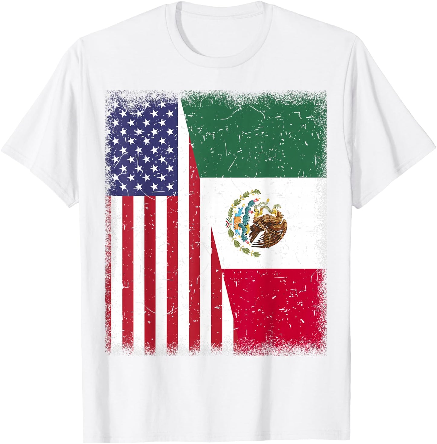 Mexico Half American Flag Mexican Independence Day Men Women T-Shirt - T-Shirt | White