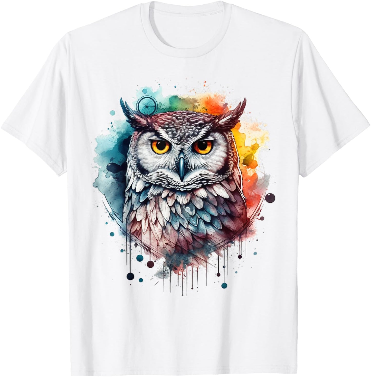 Owl artwork, colourful animal lovers, bird art, animal owl T-Shirt - T-Shirt | White