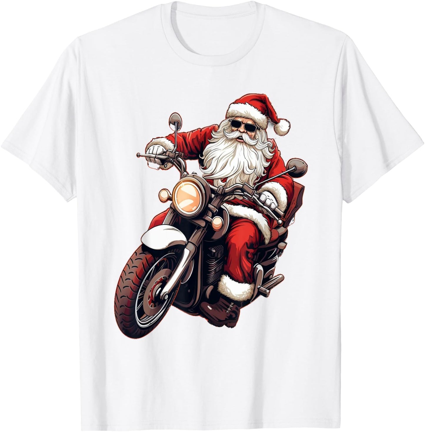 Santa Riding Motorcycle Bike Funny Christmas Biker Xmas T-Shirt - T-Shirt | White