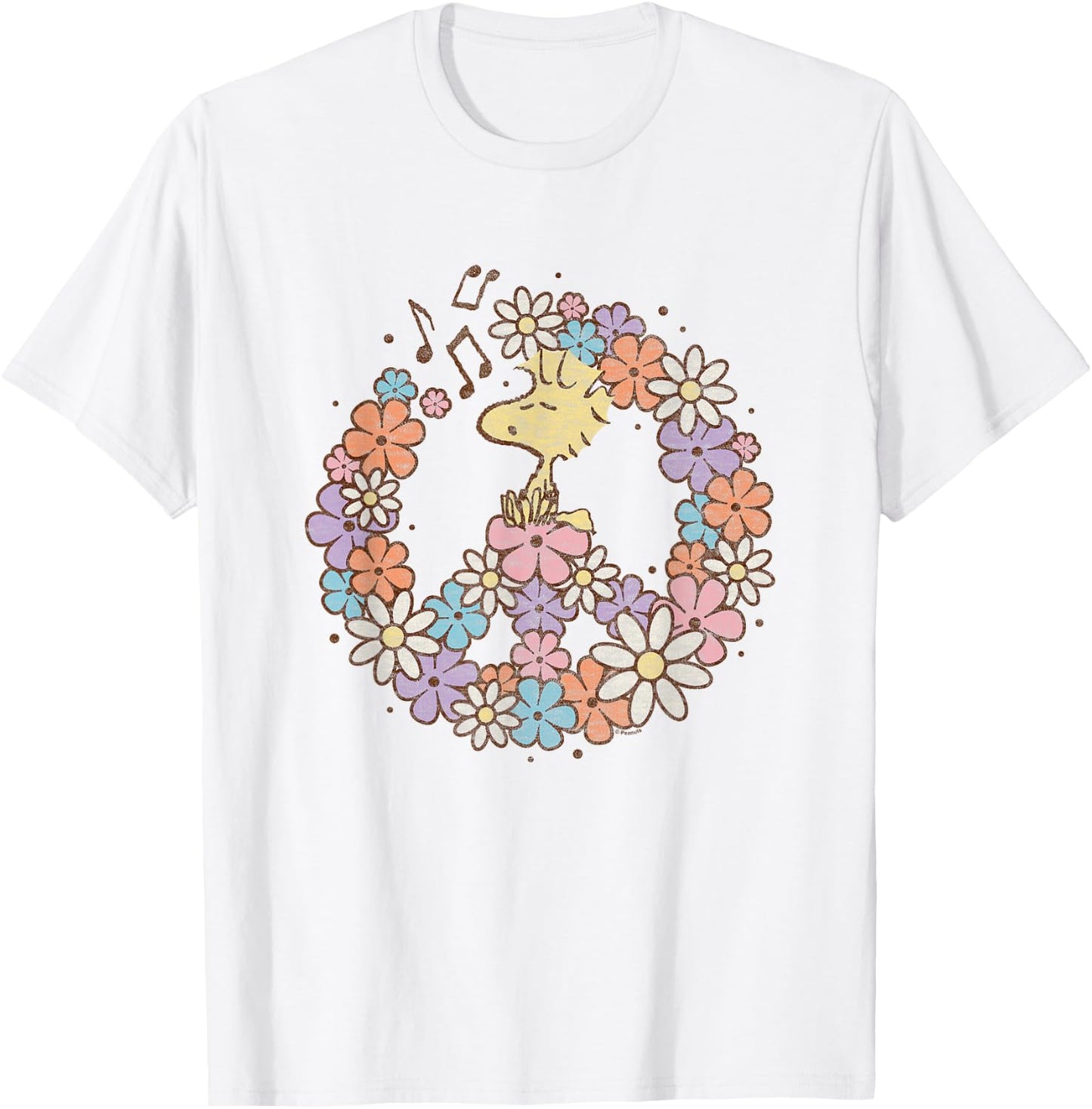 Peanuts - Woodstock Floral Peace Sign T-Shirt - T-Shirt | White