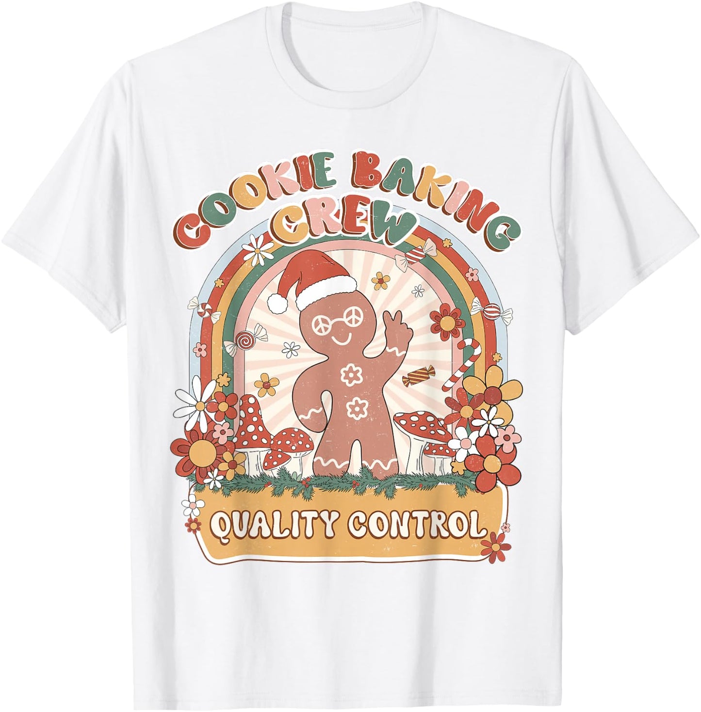 Quality Control Cookie Baking Crew Retro Groovy Matching T-Shirt - T-Shirt | White