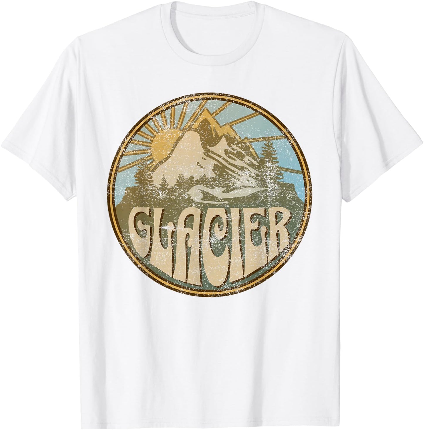 Glacier Montana Nature Mountains Hiking Outdoors Vintage T-Shirt - T-Shirt | White