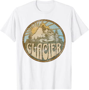 Glacier Montana Nature Mountains Hiking Outdoors Vintage T-Shirt - T-Shirt | White