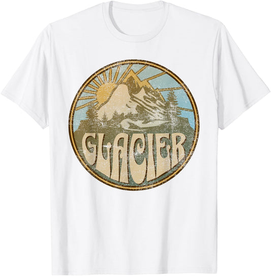 Glacier Montana Nature Mountains Hiking Outdoors Vintage T-Shirt - T-Shirt | White
