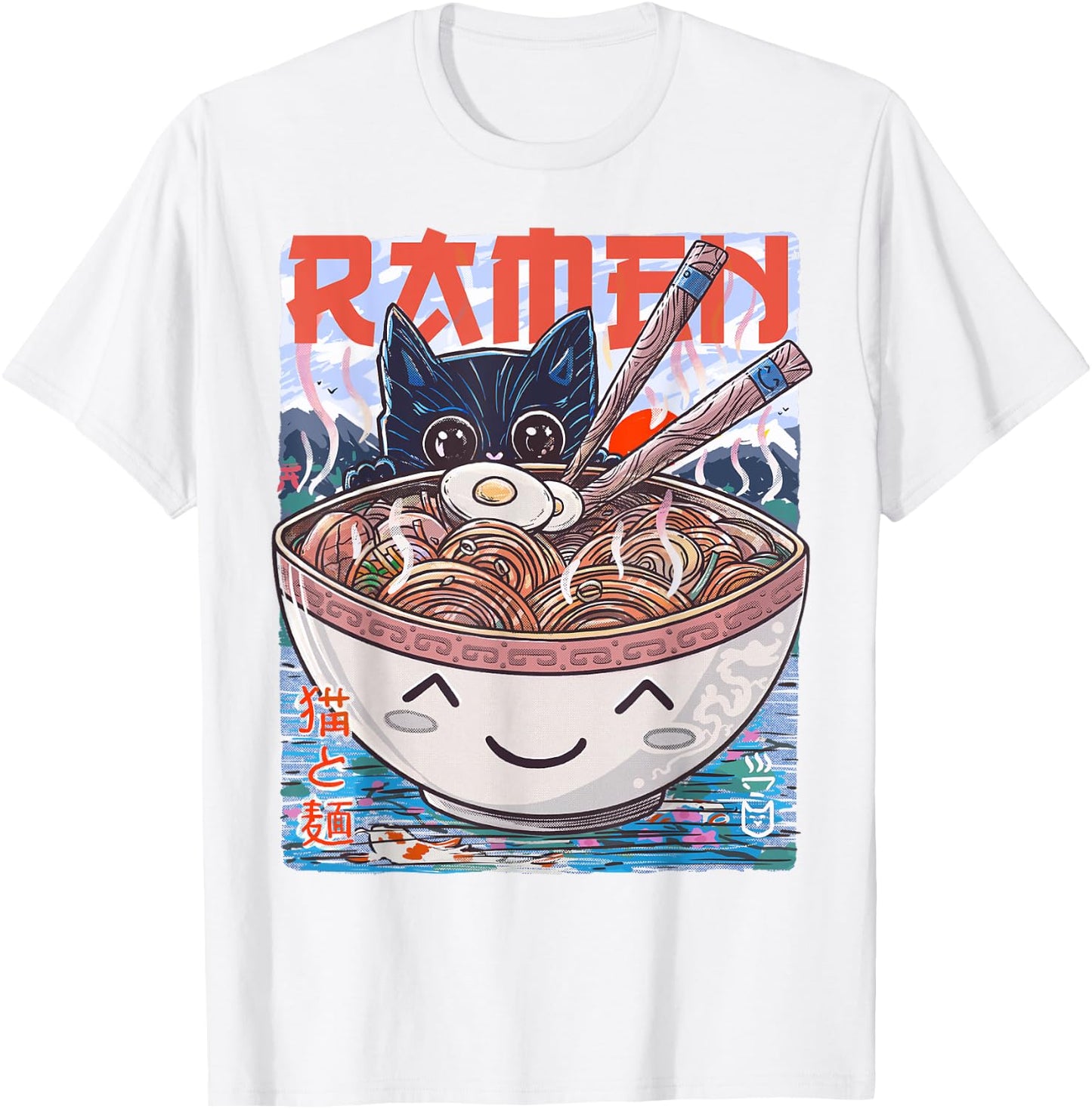 Ramen Noodles Anime Cat T-Shirt - T-Shirt | White