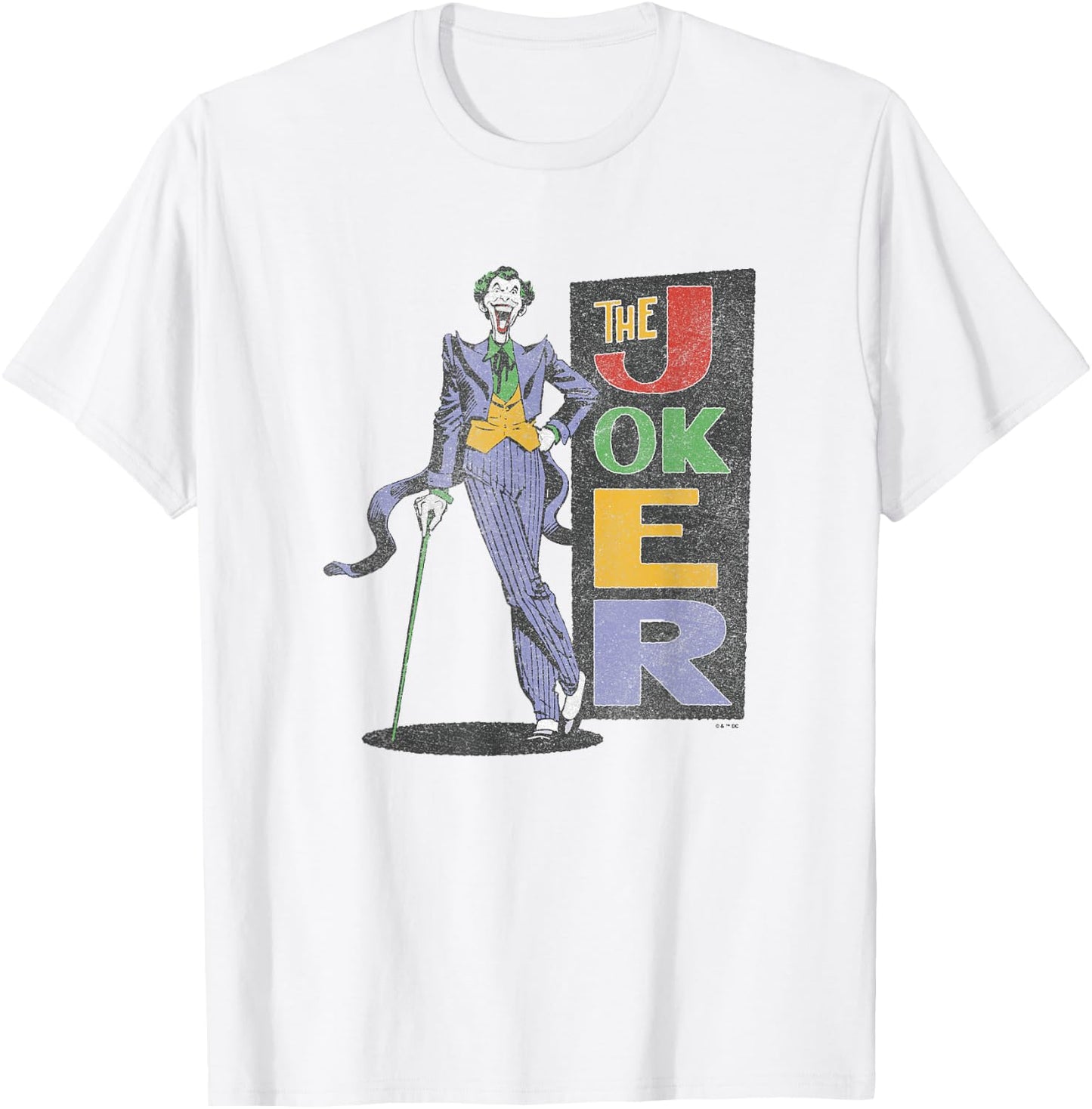DC Comics Batman The Joker Smiling Vintage Style Distressed T-Shirt - T-Shirt | White