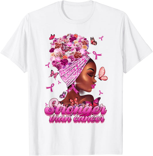 Black Women Queen Stronger Than Breast Cancer Pink Ribbon T-Shirt - T-Shirt | White