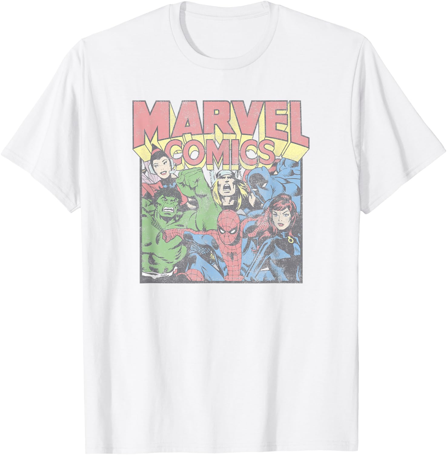 Marvel Avengers Comic Vintage Superheroes Group Shot T-Shirt - T-Shirt | White