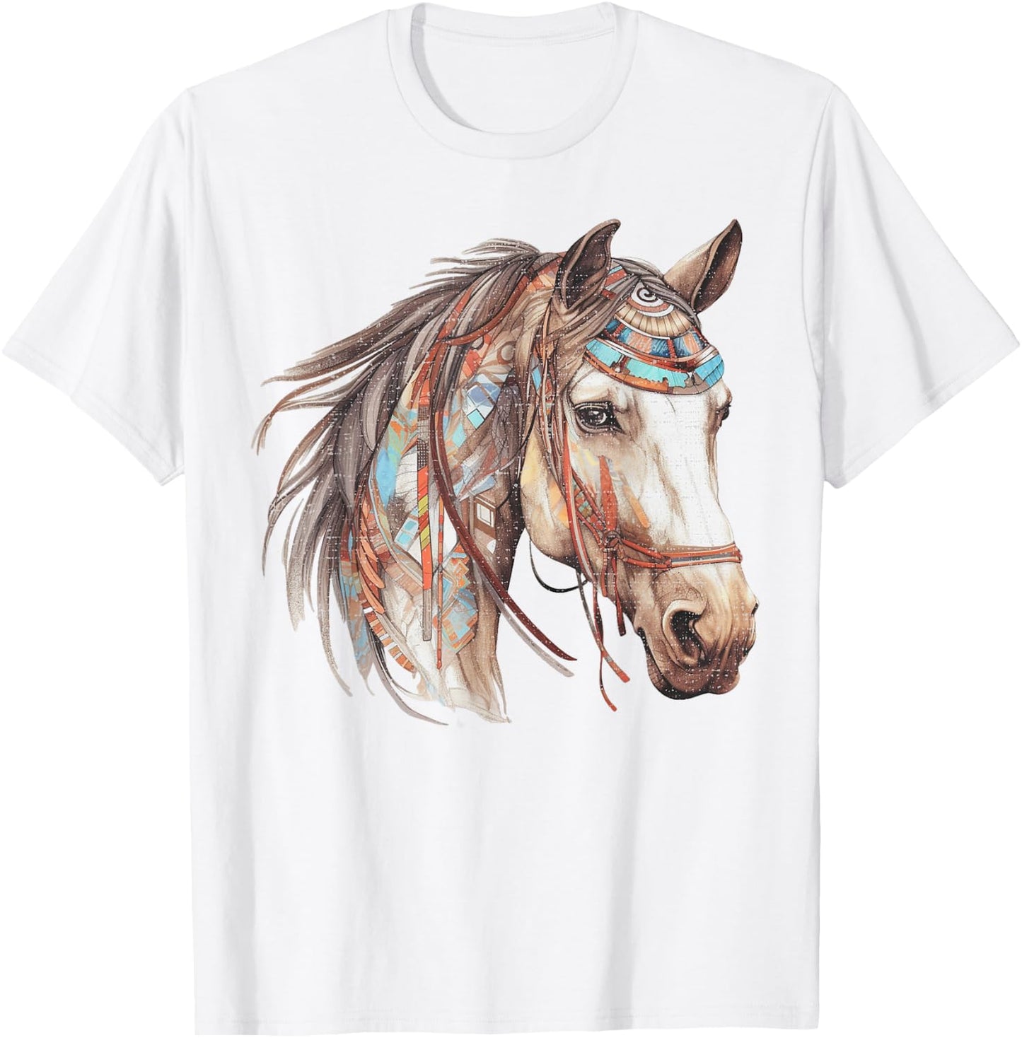 Horse Tribal Abstract Art Native American Geometric Horses T-Shirt - T-Shirt | White