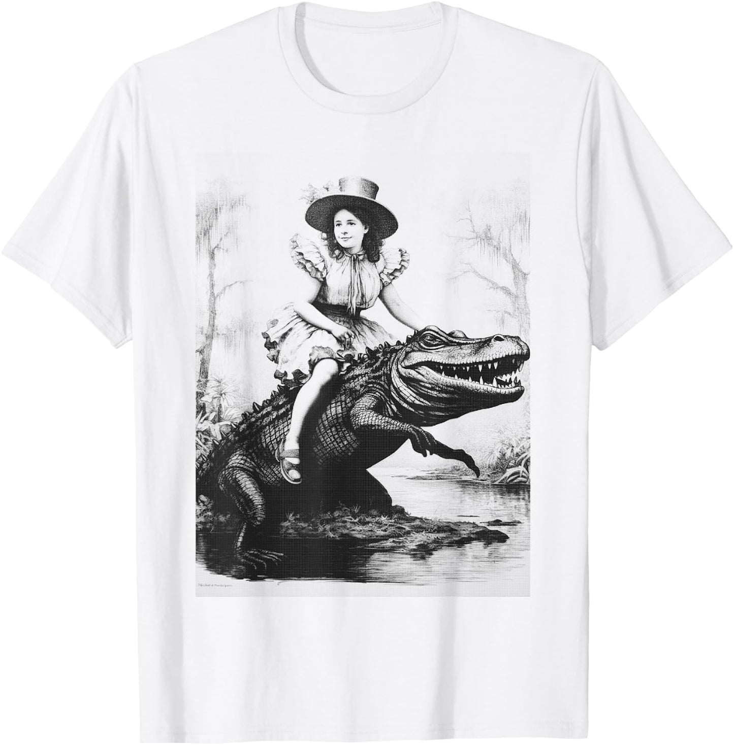 Girl Riding Alligator | Weird Funny Florida Crocodile Meme T-Shirt - T-Shirt | White