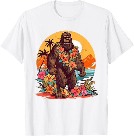 Floral Beach Vacation Bigfoot T-Shirt - T-Shirt | White