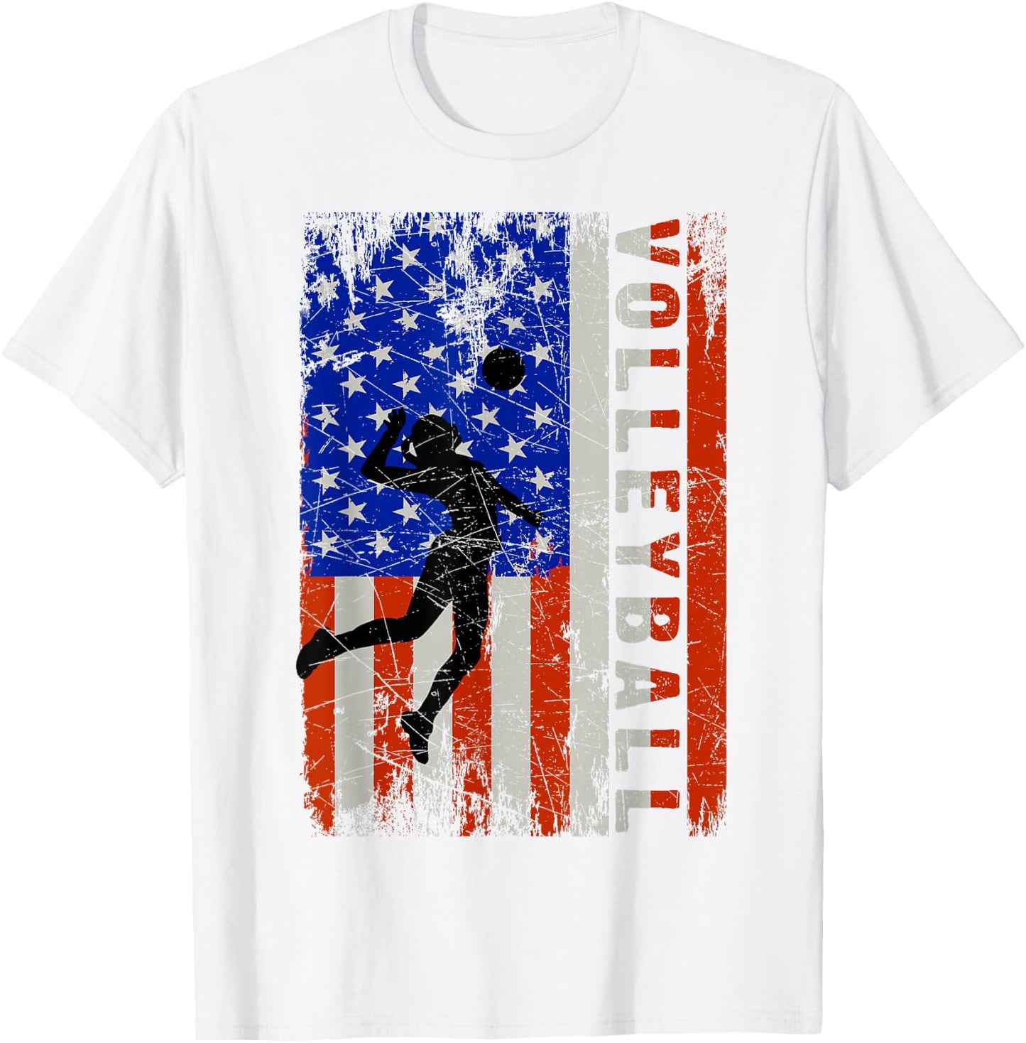 American Flag Volleyball-Shirt Girl Teen Women USA Patriotic T-Shirt - T-Shirt | White