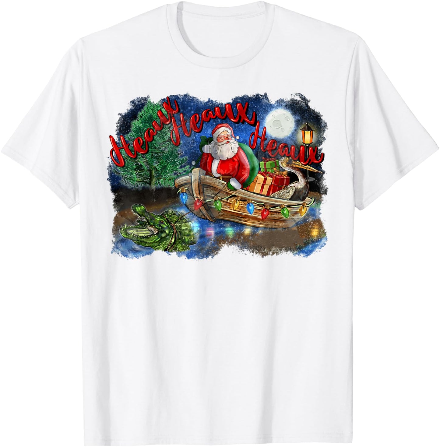 Santa Alligator Heaux Heaux Heaux Christmas Xmas Holiday T-Shirt - T-Shirt | White