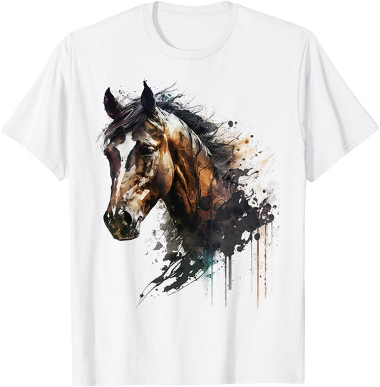 Horse riding art animal print horse motif horse T-Shirt - T-Shirt | White
