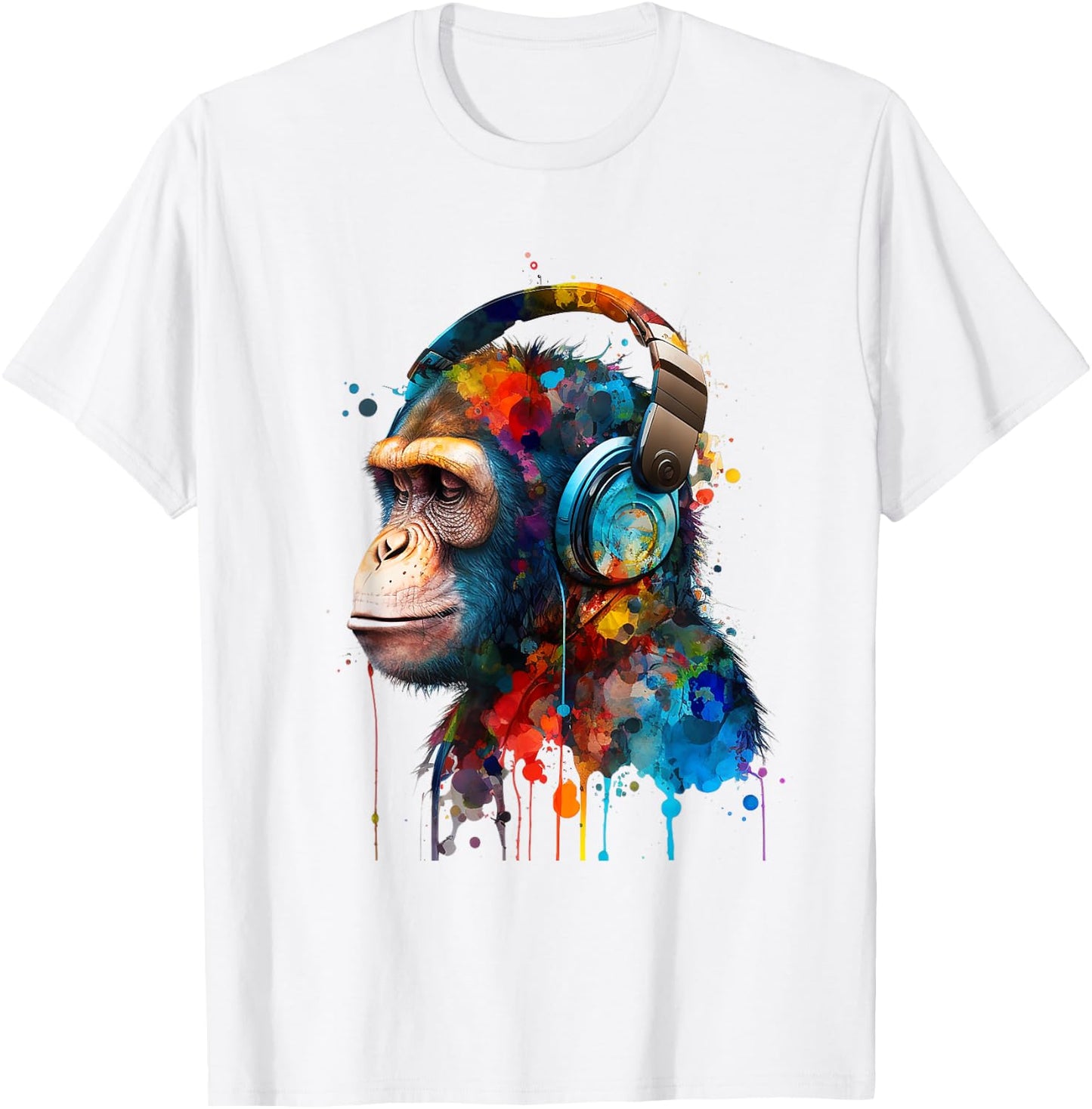 Monkey Wildlife Animal Monkey Lover Cute Monkey Headphones T-Shirt - T-Shirt | White
