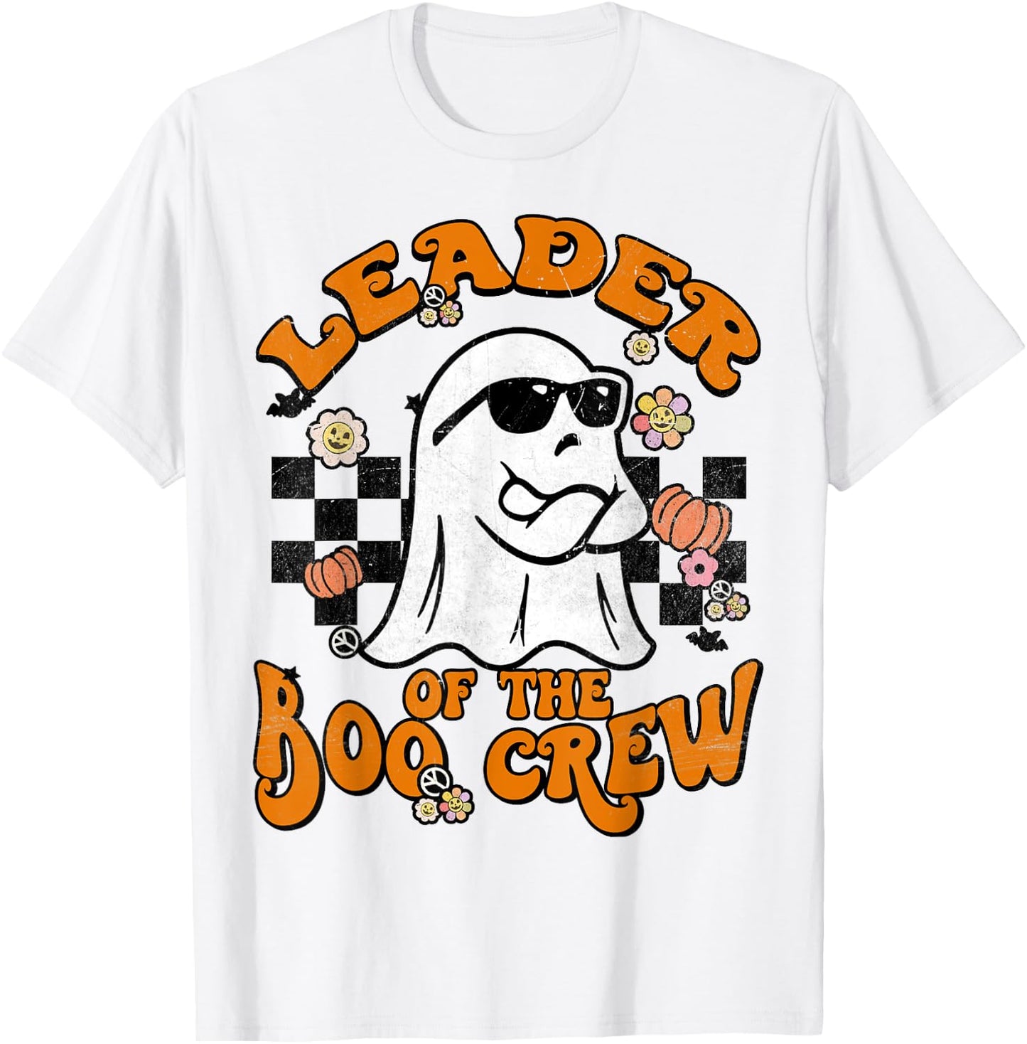 Leader Boo Crew Groovy Matching Family Halloween Men Women T-Shirt - T-Shirt | White