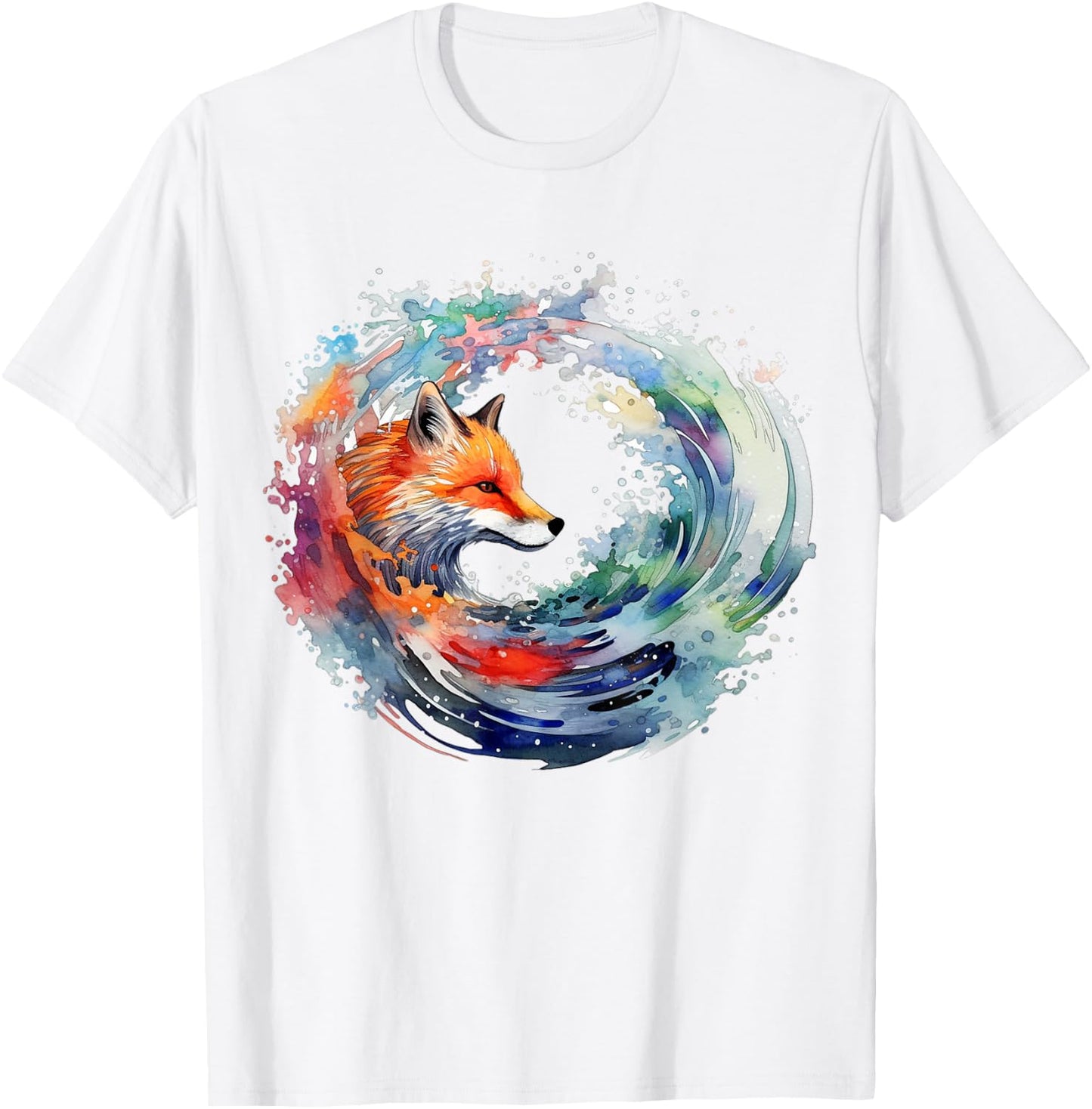Fox Artwork | Wave Colorful Animal Motif Fox T-Shirt - T-Shirt | White