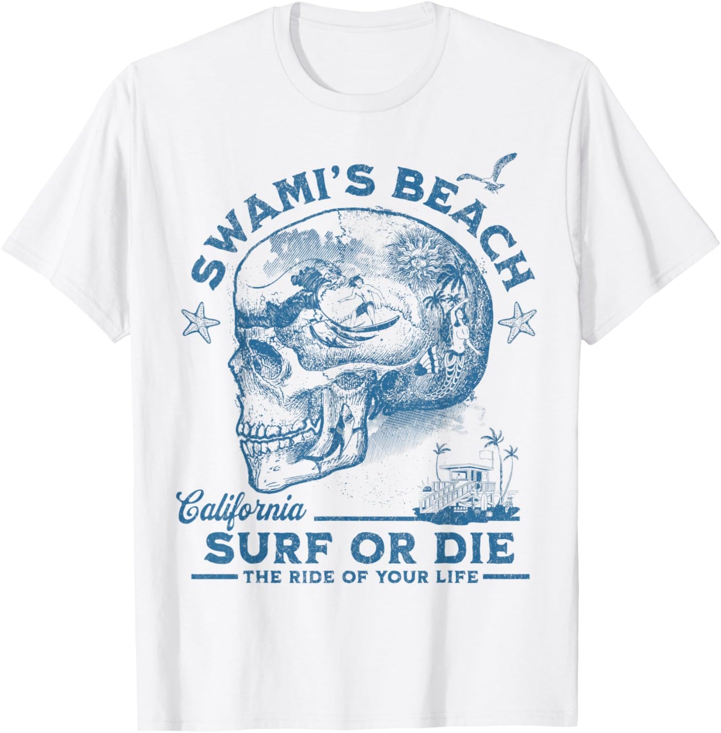 Swami's Beach Surfing Girl Pacific Ocean Surf Board Men Boy T-Shirt - T-Shirt | White