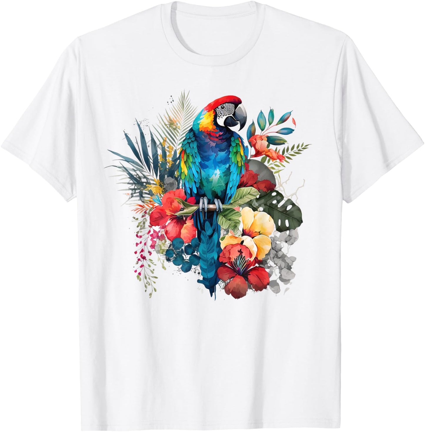 Parrot Tropical Bird Vacation Beach Vintage Flower Hawaiian Women Kids T-Shirt - T-Shirt | White