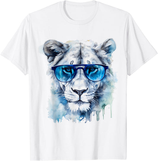 White Lion Artwork - Animal Sunglasses Art Lion T-Shirt - T-Shirt | White