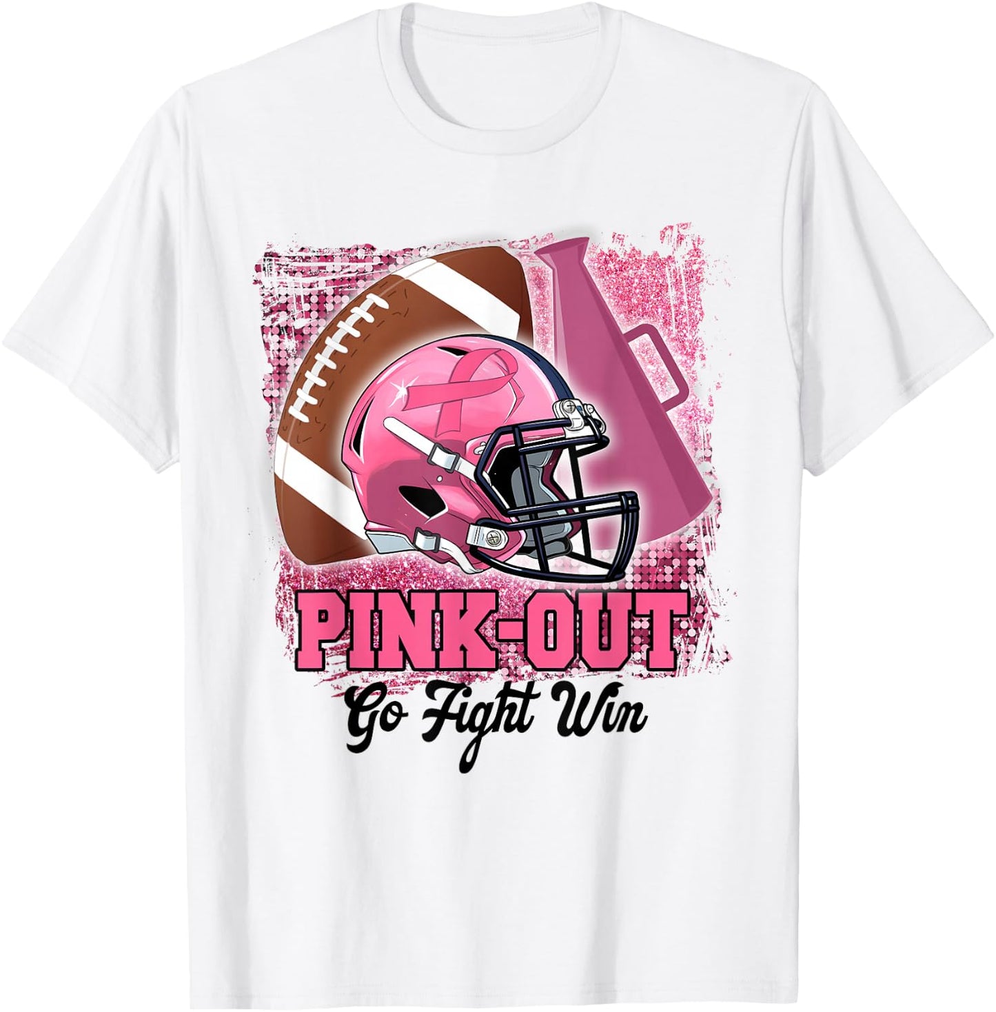 Pink Out Go Fight Win Football Cheer Band Mom Breast Cancer T-Shirt - T-Shirt | White
