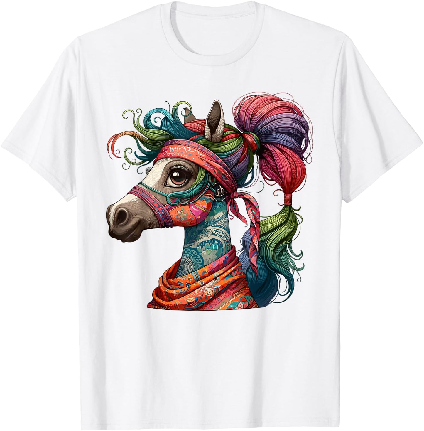 Graceful Horse with Bandana, Stunning T-Shirt - T-Shirt | White