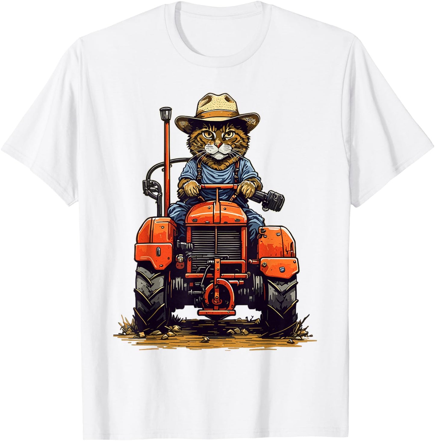 Funny Farm Tractor Lover Cat Farmer Life Cat Driving Tractor T-Shirt - T-Shirt | White