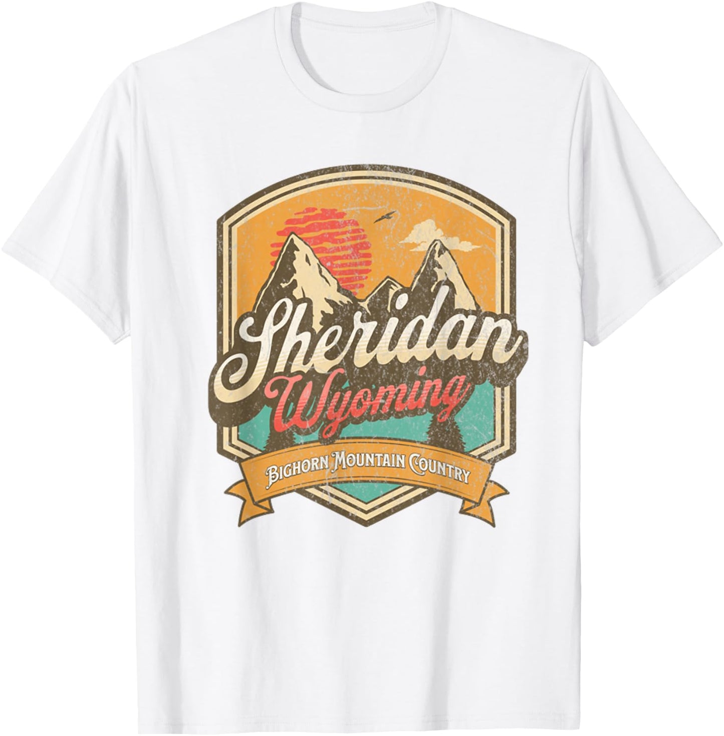 Sheridan, Wyoming Bighorn Mountain Country Logo Emblem T-Shirt - T-Shirt | White