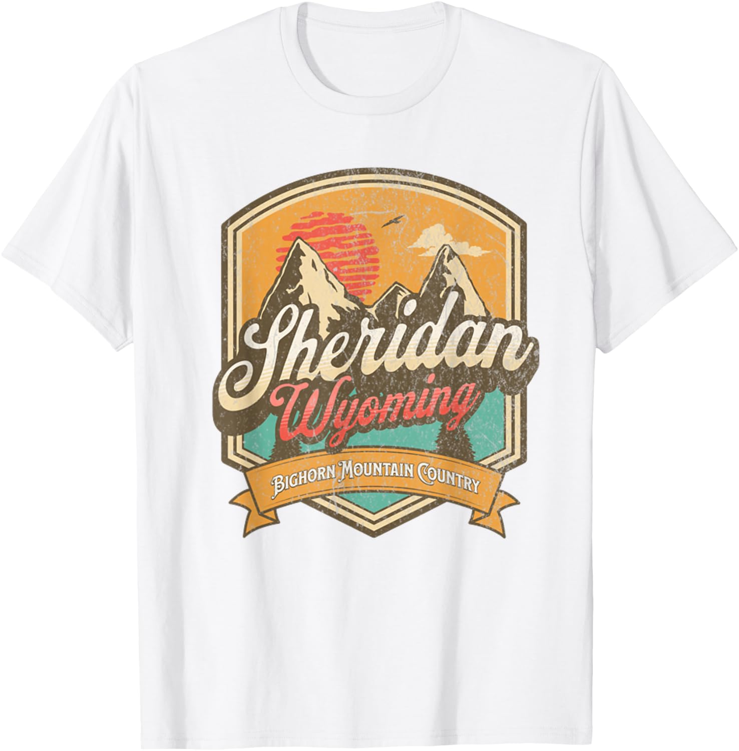 Sheridan, Wyoming Bighorn Mountain Country Logo Emblem T-Shirt - T-Shirt | White