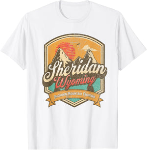Sheridan, Wyoming Bighorn Mountain Country Logo Emblem T-Shirt - T-Shirt | White