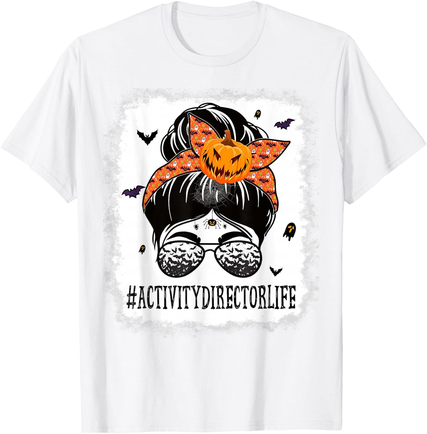 Activity Director Messy Bun Spooky Pumpkin Halloween Costume T-Shirt - T-Shirt | White
