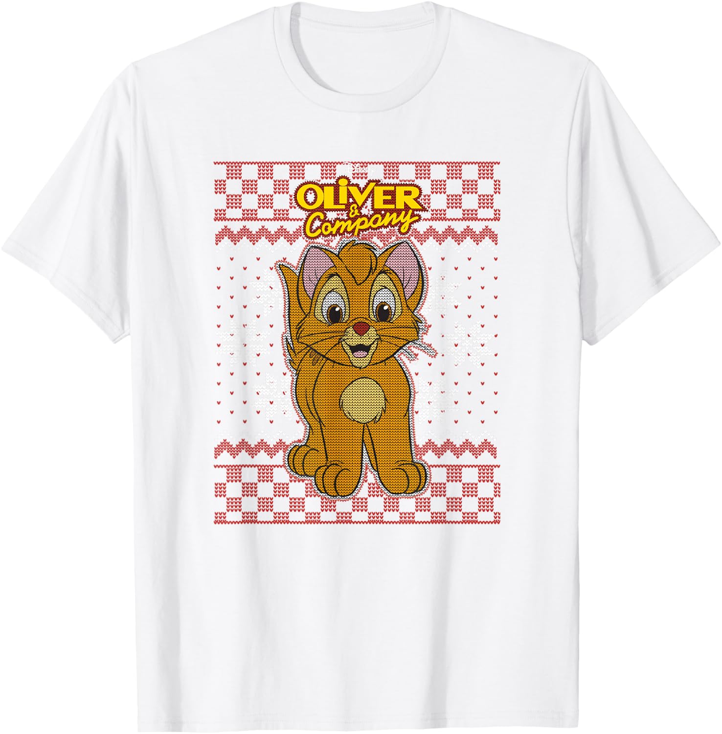 Disney Oliver & Company Christmas Oliver Ugly Sweater Style T-Shirt - T-Shirt | White