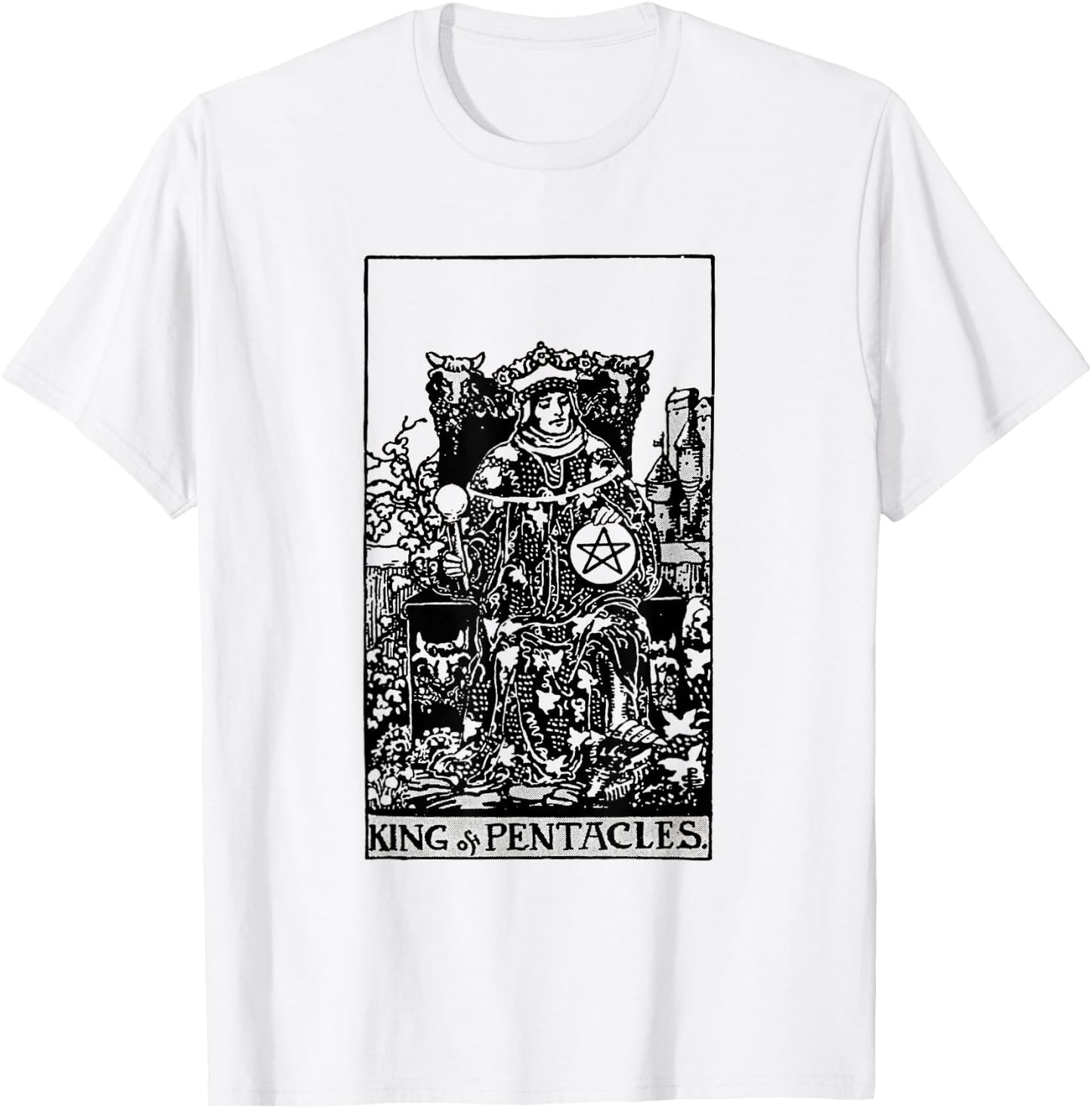 Vintage Tarot Card the Suit of Pentacles King T-Shirt - T-Shirt | White