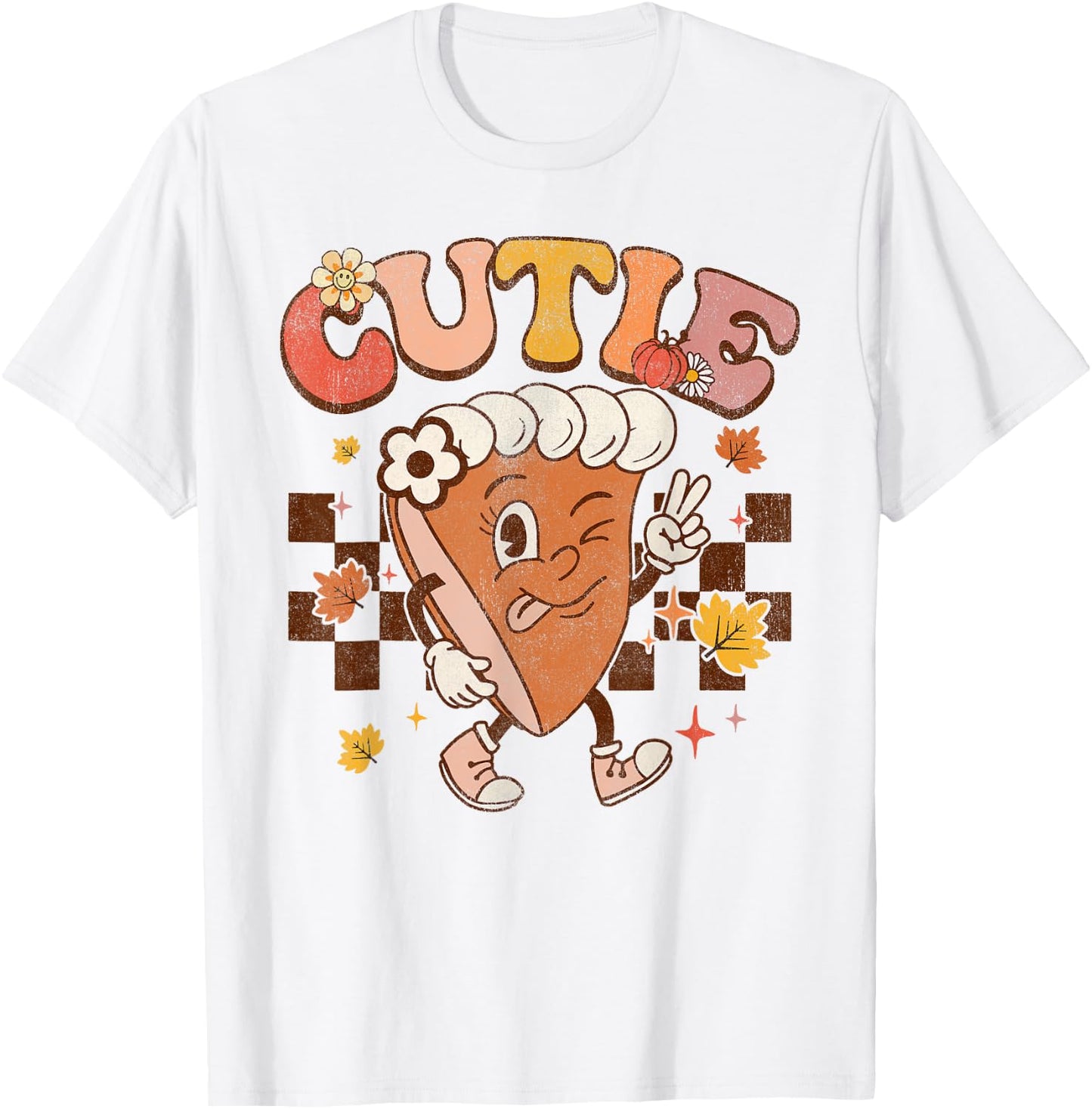 Groovy Retro Pumpkin Pie Cutie Thanksgiving Pie Dinner T-Shirt - T-Shirt | White