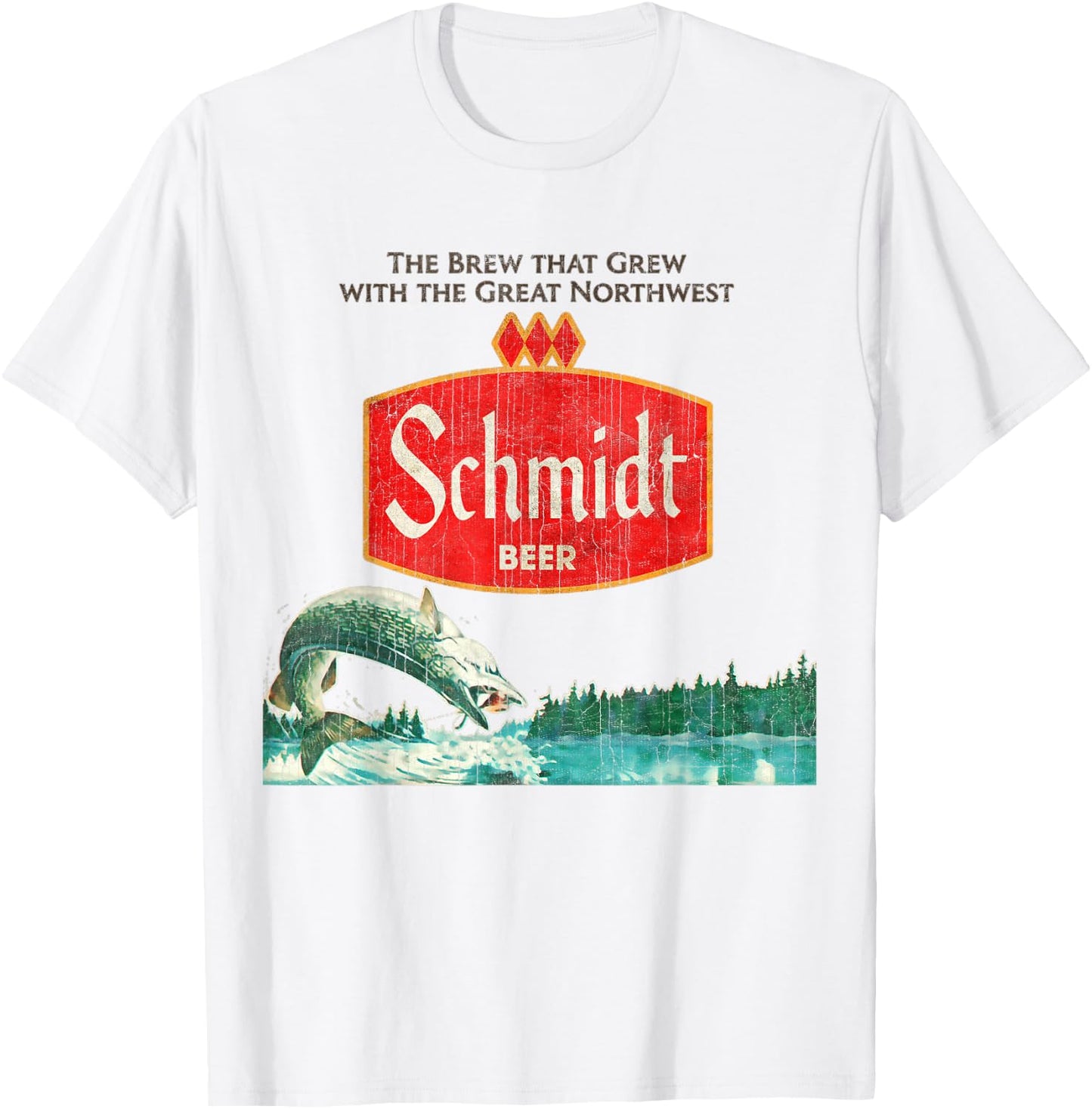 Vintage Schmidt Beer Retro Defunct Fishing Nature Scene T-Shirt - T-Shirt | White