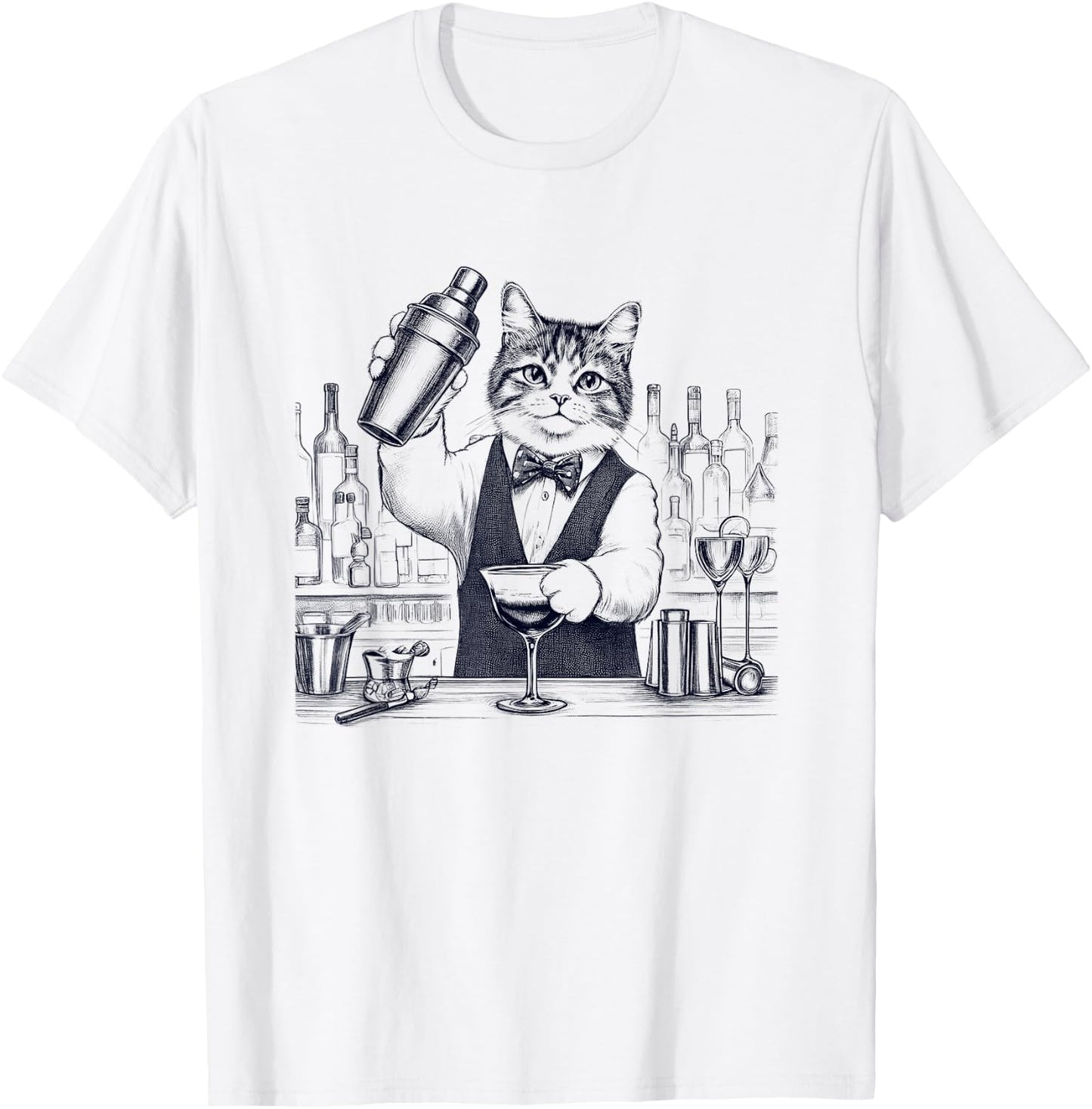 Vintage Retro Bartender Cat Kitten Lover T-Shirt - T-Shirt | White