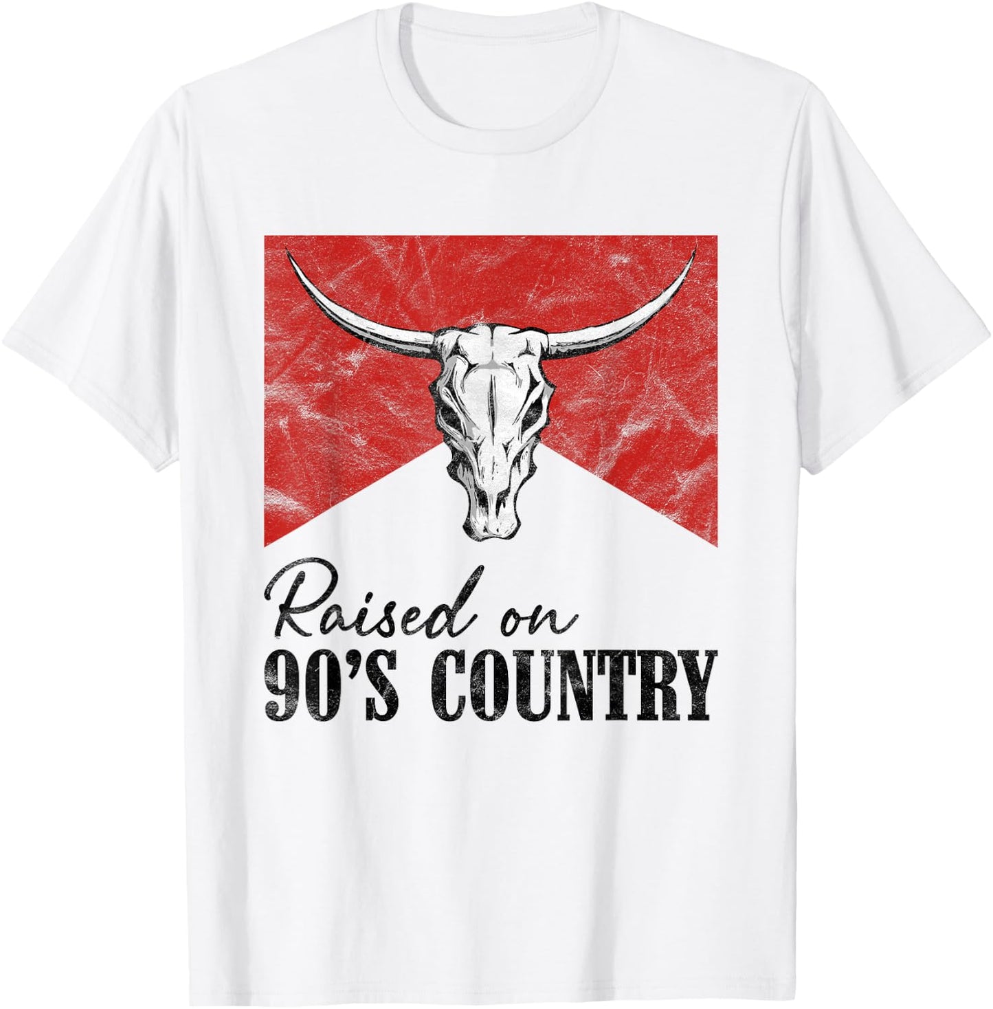 Vintage Western Bull Skull Raised On 90's Country Music T-Shirt - T-Shirt | White