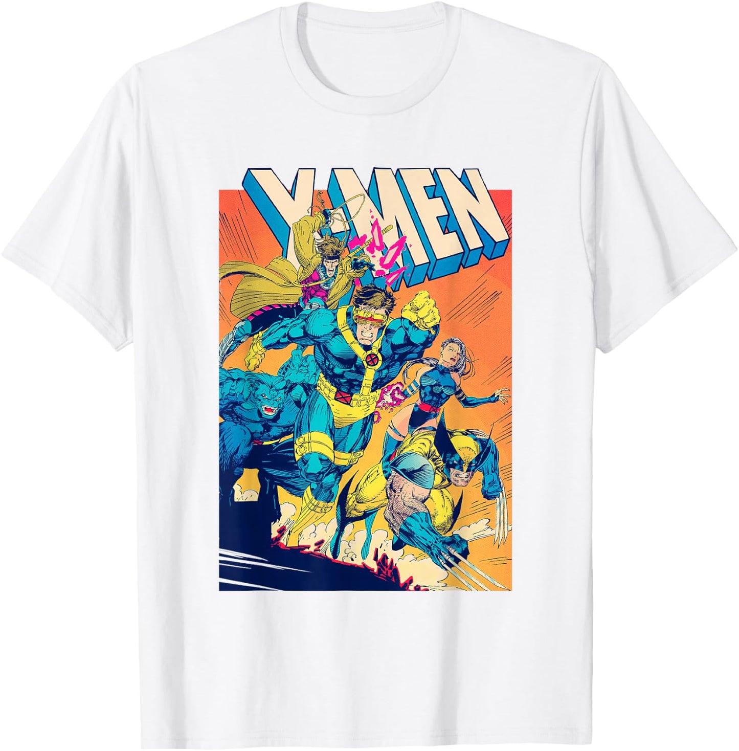 Marvel X-Men Team Rushing Into Battle Vintage Comic Cover T-Shirt - T-Shirt | White