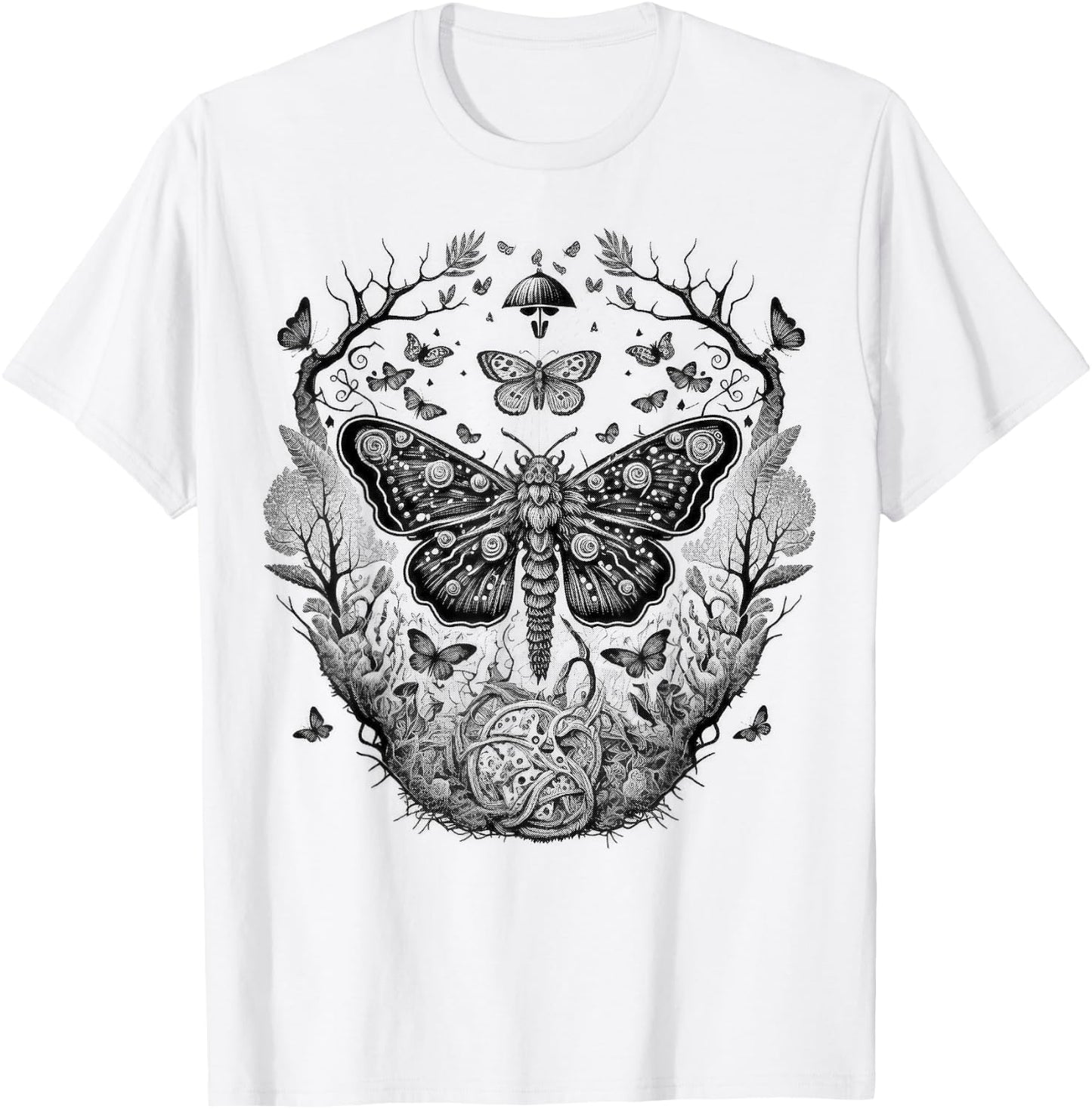 Cute Fairycore Floral Moth Aesthetic Girls Women Graphic T-Shirt - T-Shirt | White