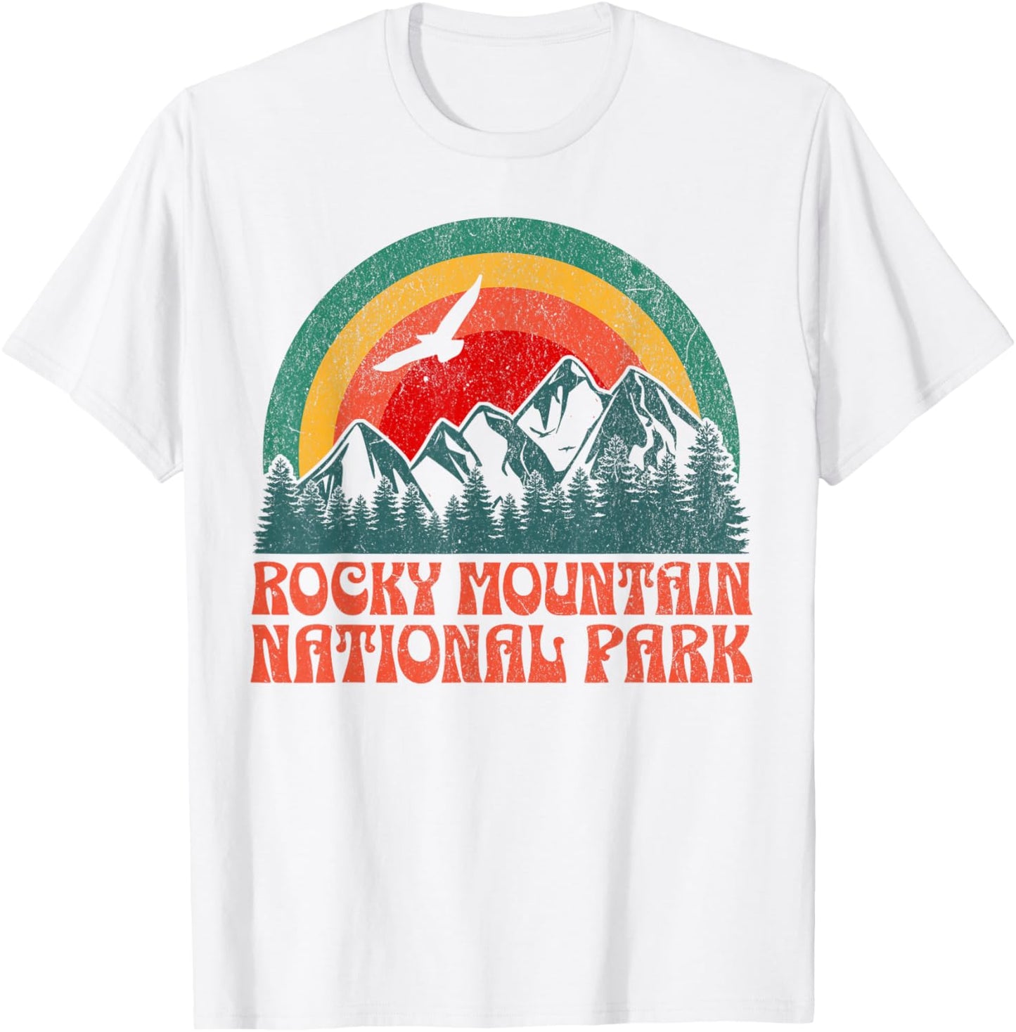 Rocky Mountain National Park Colorado USA Outdoor Women's Retro Yellow Modern Short Sleeve , Small T-Shirt - T-Shirt | White